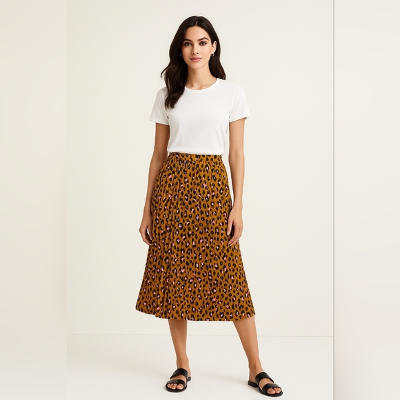 J. Crew Tan and Black Leopard A-Line Skirt - Picture 1 of 8